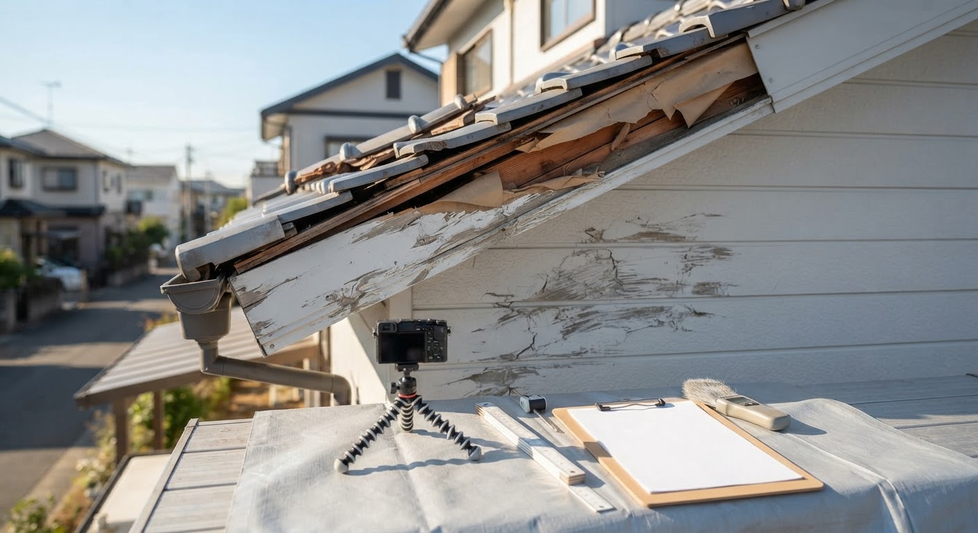 住宅の被害箇所を現地で調査